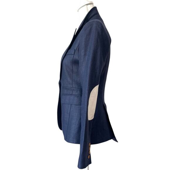 Smythe Navy Linen Duchess Blazer White Elbow Patches Single Button Canada Size 4 - Picture 5 of 9